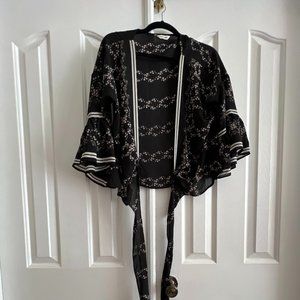Max Studio Sheer Black Ruffle Wrap Blouse